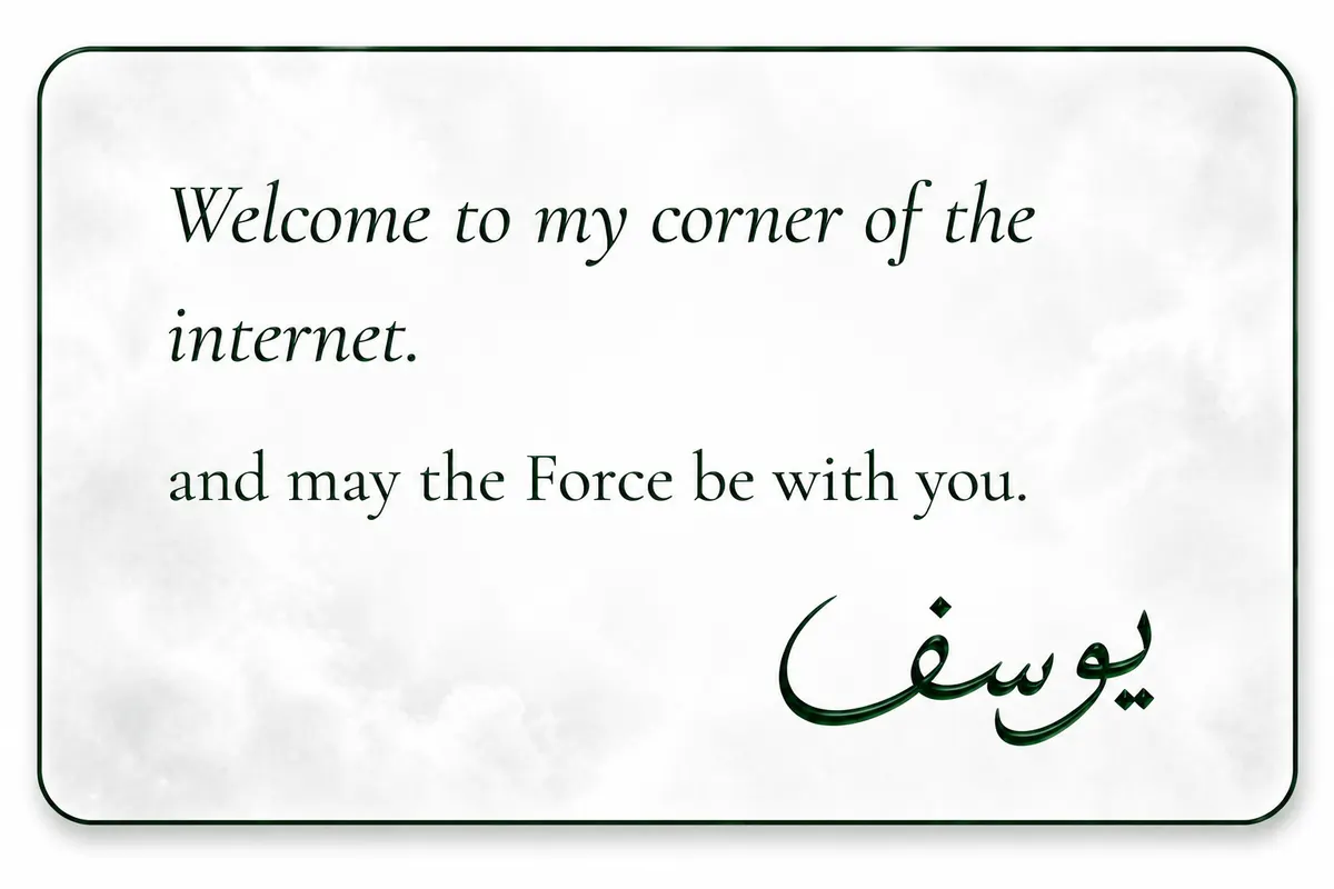 Welcome to my corner of the internet, handwritten note